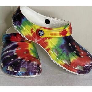 Crocs Classic Rainbow Multi-Color Tie Dye Graphic Clog Slip‎ On Shoes W Sz 7 M 5